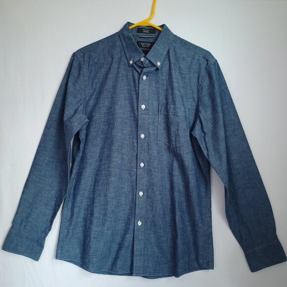 Nordstrom Mens Shop Trim Fit Blue Denim Chambray Button Down Shirt Size Medium - Picture 6 of 10